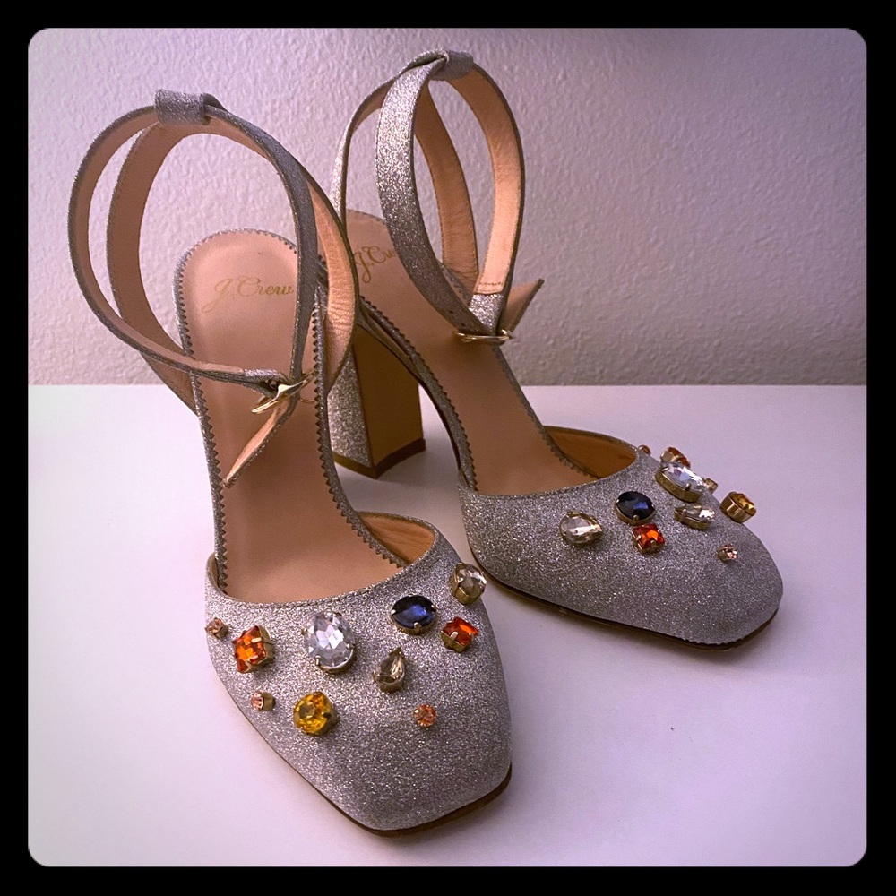J. Crew Glitter Heels with Rhinestones